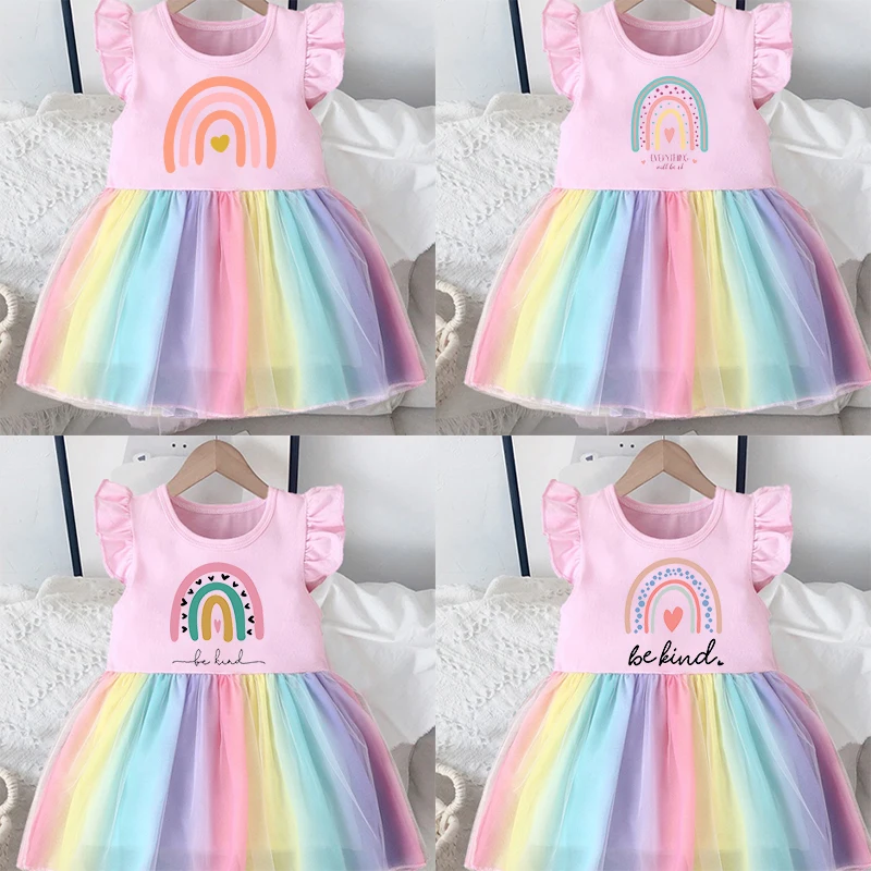 

New Girl Baby Rainbow Dress Clothes Toddler Kids Girls Princess dress Colorful Party Dresses Vestido Infant for baby gift