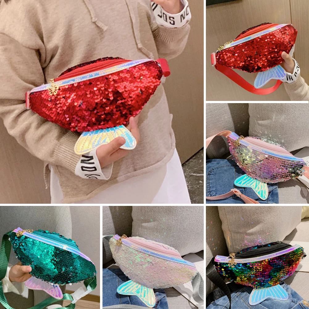 Accessories Creative Fashion Laser Sequined Fishtail Purses Kids Waist Bag Single Shoulder Chest Bag Mobile Coin Purse Shiny Bag