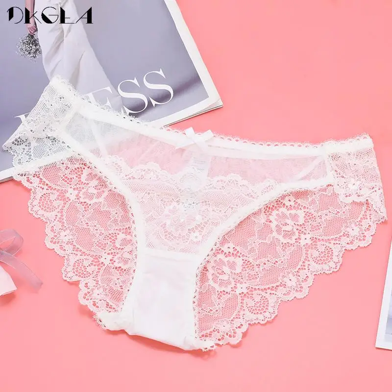 2021 New Sexy Underwear Lace Panties Low-Rise Embroidery Transparent Net Yarn Women Underpants Intimates Lady Briefs S M L XL