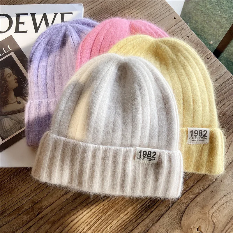 2021 NEW Solid color rabbit fur hat bucket cap women's autumn and winter hat retro knitted wool basin hat fashion 1982 cap