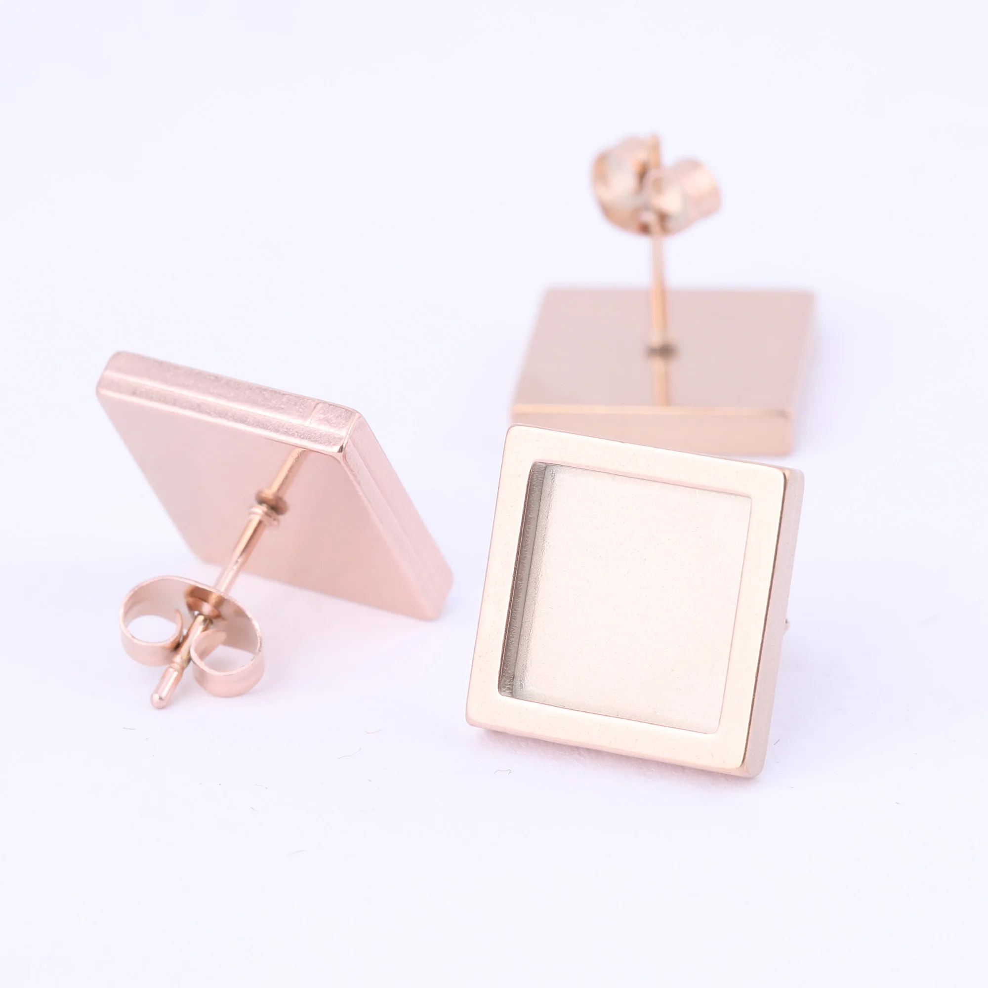 20 sztuk ze stali nierdzewnej różowe złoto Stud kolczyk Bezel ustawienie Blanks Fit 10mm plac Cabochon baza tace Diy ocena biżuteria — zdjęcie 5