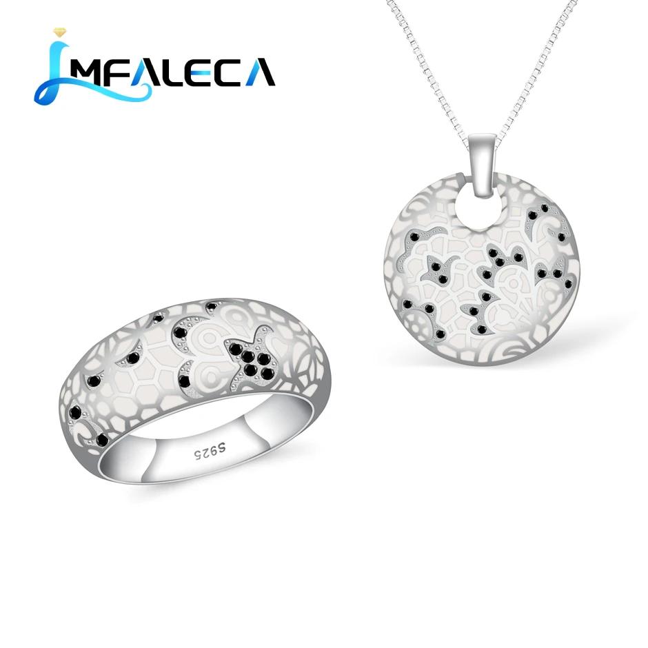 

LMFALECA Luxury Silver Necklace Ring Enamel Charm Decoration 925 Sterling Silver Jewelry Set Zircon Chain Pendant Fine Jewelry