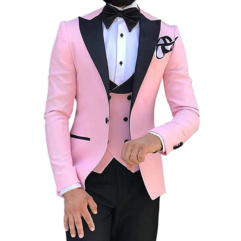 Trajes informales de Color claro para hombre, esmoquin ajustado con solapa de muesca de 3 piezas para fiesta de graduación, boda (Blazer + chaleco + Pantalones)