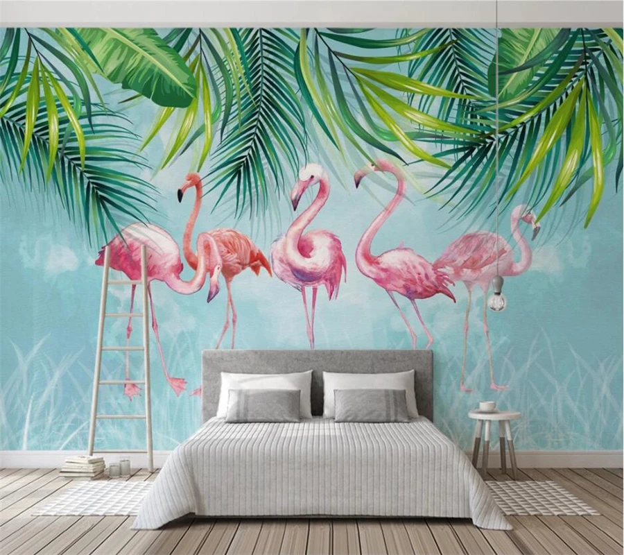 Custom 3d wallpaper Nordic tropical plants flamingo background wall paper mural decorative painting papel de parede behang