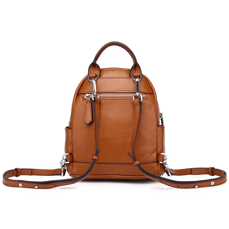 Small Women Leather Backpack Fashion Simple Casual Lady Rucksack Soild Zipper Girl Backpack Genuine Leather Travel Backpack Bag