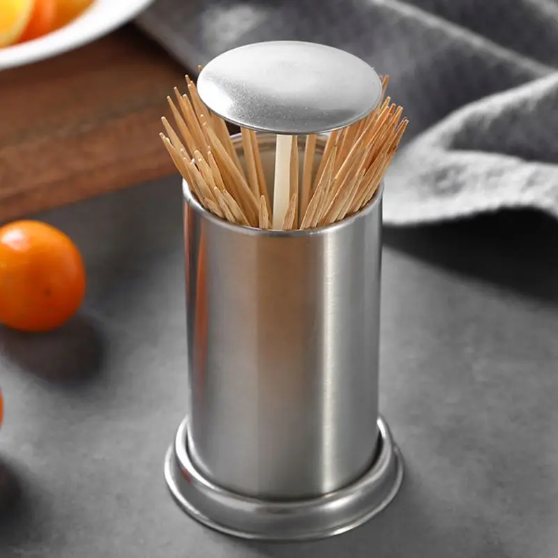 Stainless Steel Retractable Automatic Toothpick Dispenser Holder Push Style Container for Home Hotel Restaurant