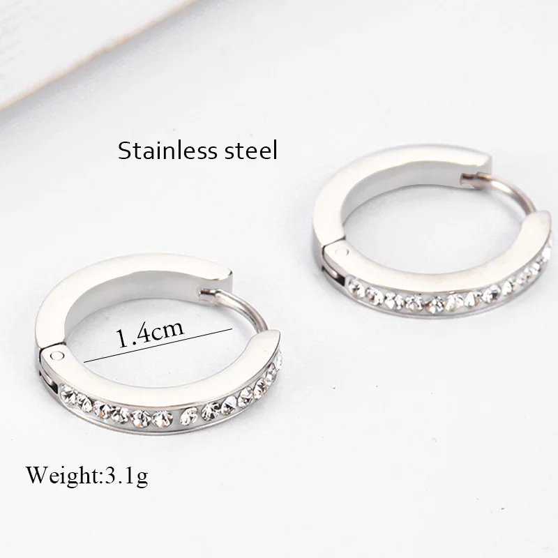 Small Round Earrings For Women Hoop Crystal Cute Ear Ring Fashion Stainless Steel Fashion Jewelry