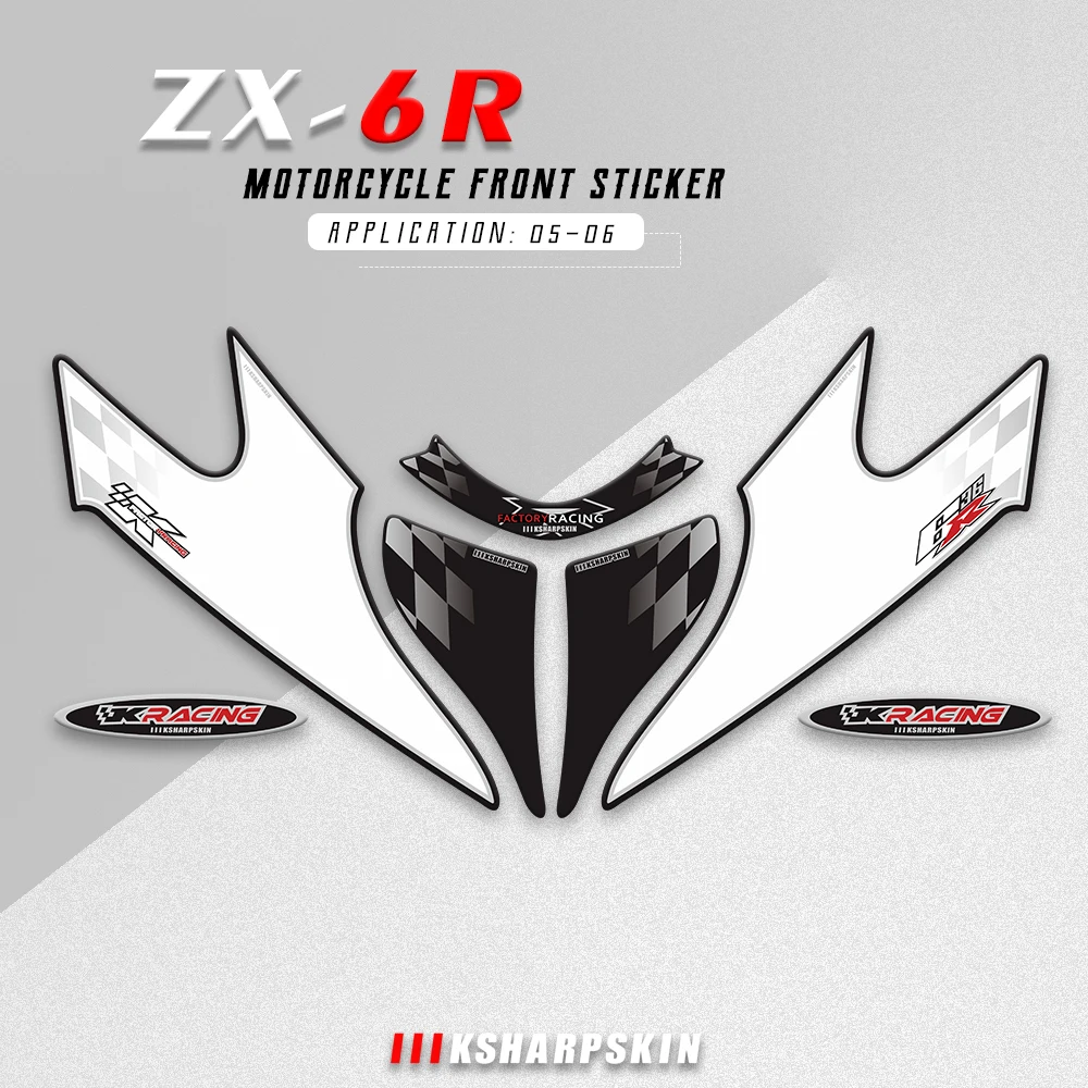 

New sale 3D Gel Motorcycle Front Fairing Decals Sticker Kit for Kawasaki ZX6R 2005-2006 zx 6r Front Fairing Sticker