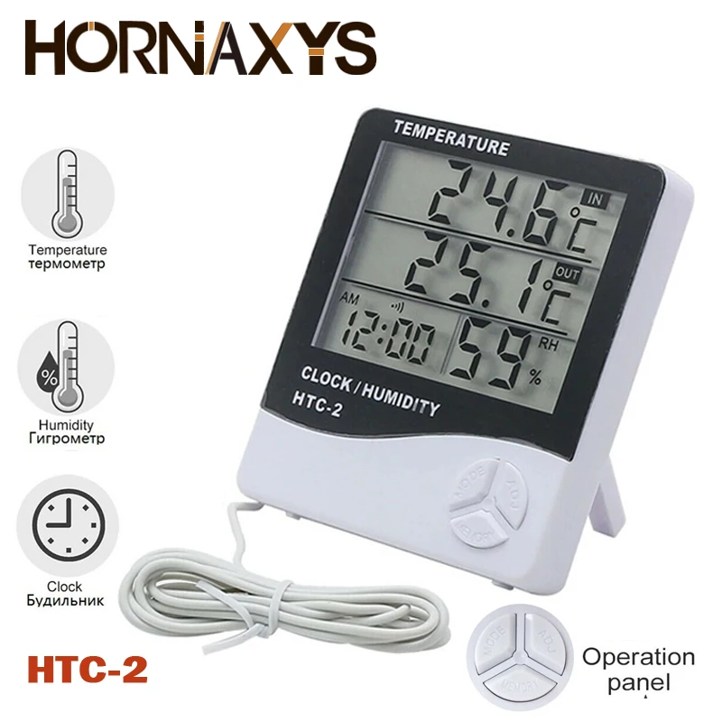 LCD Electronic Digital Temperature Humidity Meter Thermometer Hygrometer Indoor Outdoor Weather Station Clock HTC-1 HTC-2