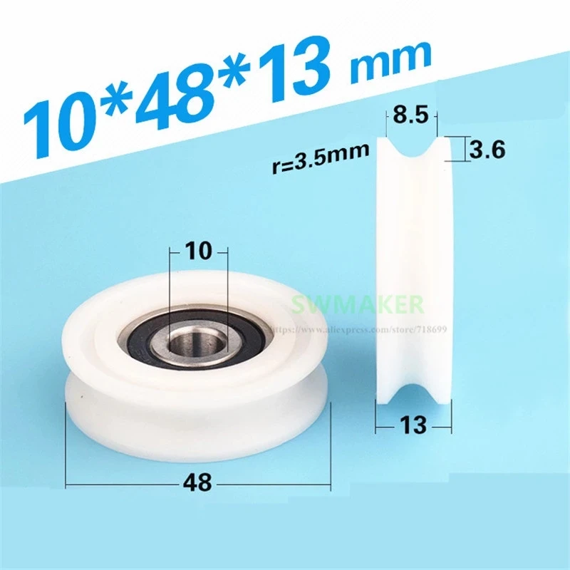 

10pcs 10*48*13mm 6200 bearing U-groove pulley, r3.5 over-wire guide wheel/crane, furniture wheel wrapped plastic wheel