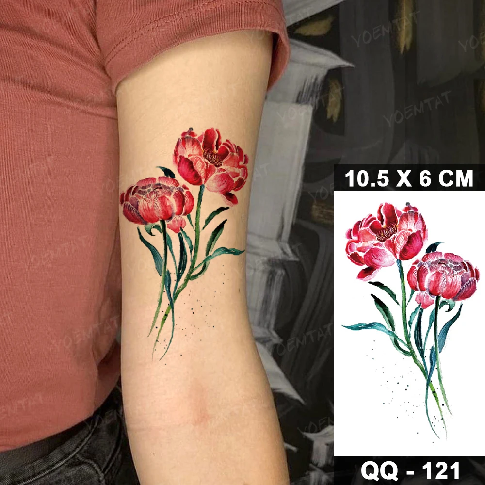 Watercolor Lotus Ink Waterproof Temporary Tattoo Sticker Rose Flower Peony Plum Blossom Tatto Arm Realistic Body Art Men Women