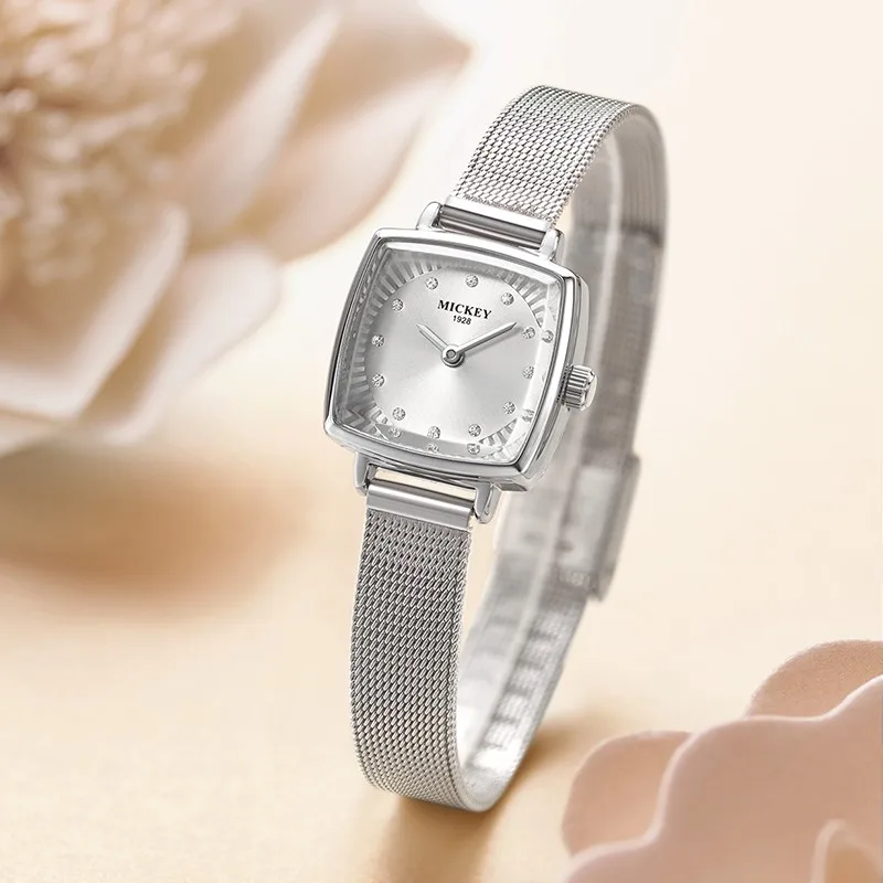 

Disney Women Tonneau Dial Japan Quartz Wristwatch Rhinstone Scale Micky Mouse Cartoon Lady Youth Girl Female Lovely Dress Clock
