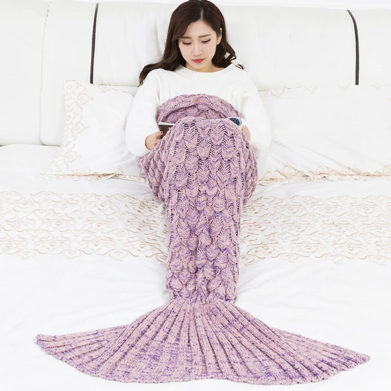 Super Soft Knitted Mermaid Tail Blanket Crochet Handmade All Seasons Sleeping Bag for Kids Adult Best Birthday Christmas Gift