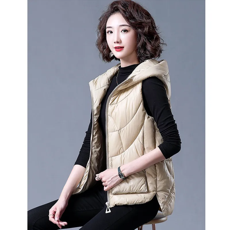 UHYTGF Vest Phụ Nữ Mùa Thu Mùa Đông Quần Áo Áo Ghi Lê Nữ Không Tay Vest Xuống Áo Khoác Trùm Đầu Ấm Coat Ngắn Colete Feminino 878