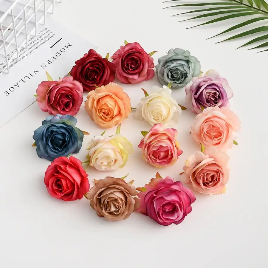 

30/100Pcs Artificial Flowers Head Home Wedding Decoration Christmas Garland Flower Wall Diy Scrapbook Craft Supplies Silk Roses