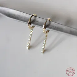 925 Sterling Silver French Simple Pavé Crystal Word Earrings Women Light Luxury Temperament Party Jewelry Girlfriend Gift