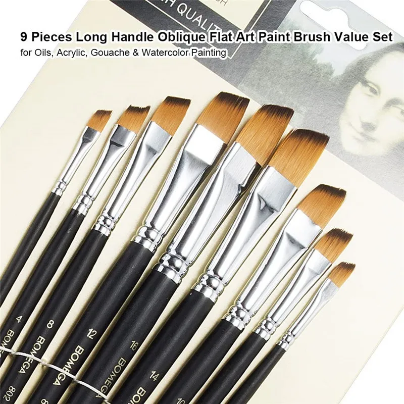 9 pçs conjunto de escova de pintura de cabelo de náilon acrílico óleo oblíquo pintura escova para óleo acrílico escova caneta pincel para pintura