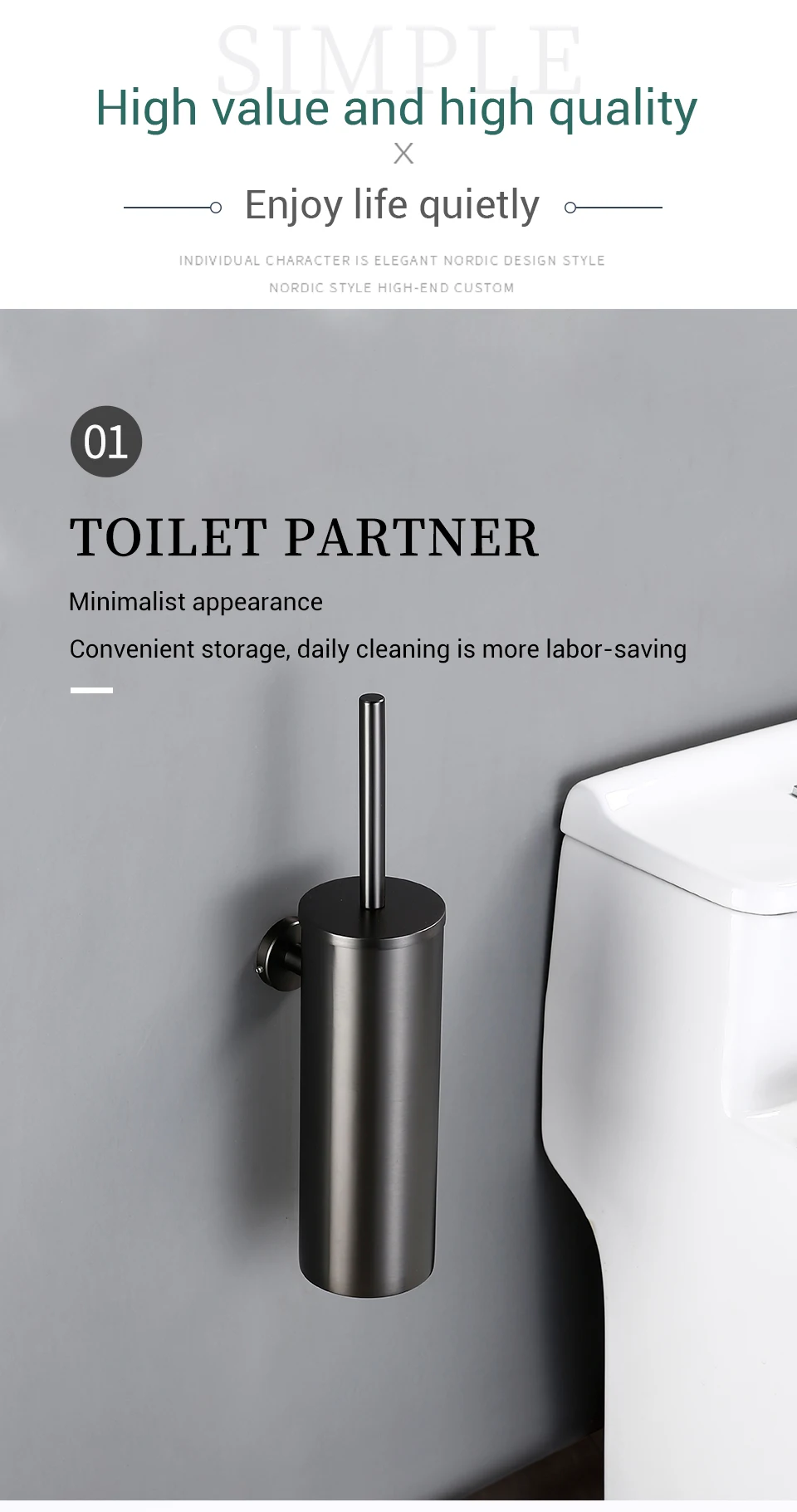 Bagnolux Edelstahl Grau Rund Mit Schutztemmer Toilettenbürste WC Langlebiger Typ Badezimmerzubehör – Detail 8