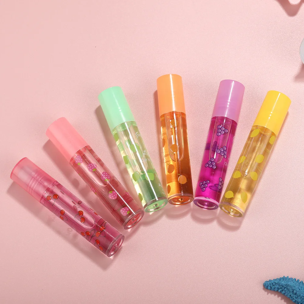 6 Colors Roll-on Fruit Oil Lip Balm Lip Oil Moisturizing Mirror Transparent Lip Oil Long Lasting Hydrating Lip Gloss Cosmetics