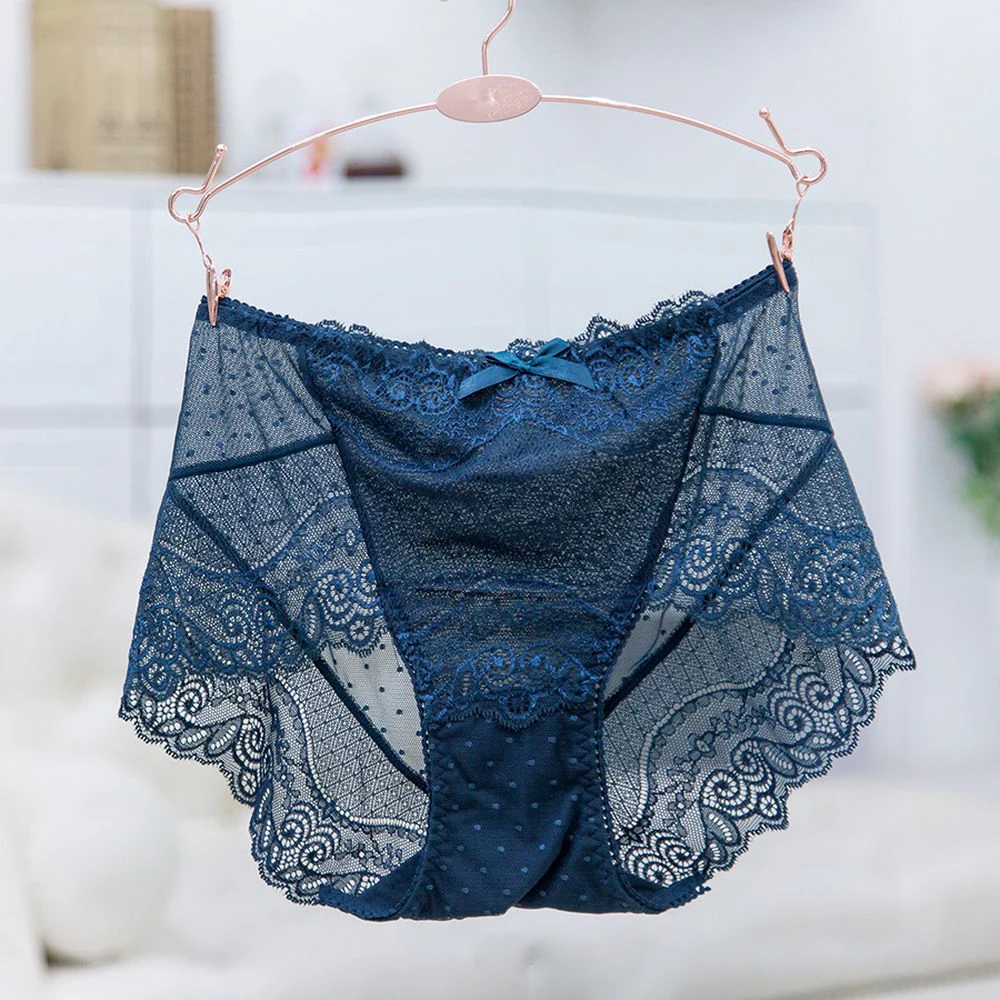 Women's Panties High-Waist Sexy Lingerie Ladies Transparent Mesh Underwear Polka Dot Bri Perspective Panties Lace Briefs