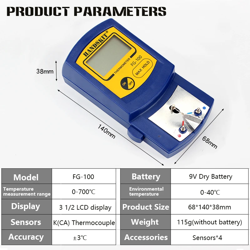 Soldering Iron Tips Emperature Calibrator 4pcs Lead Free Sensors Kits FG-100 High Precision Profession Digital Portable Test Set