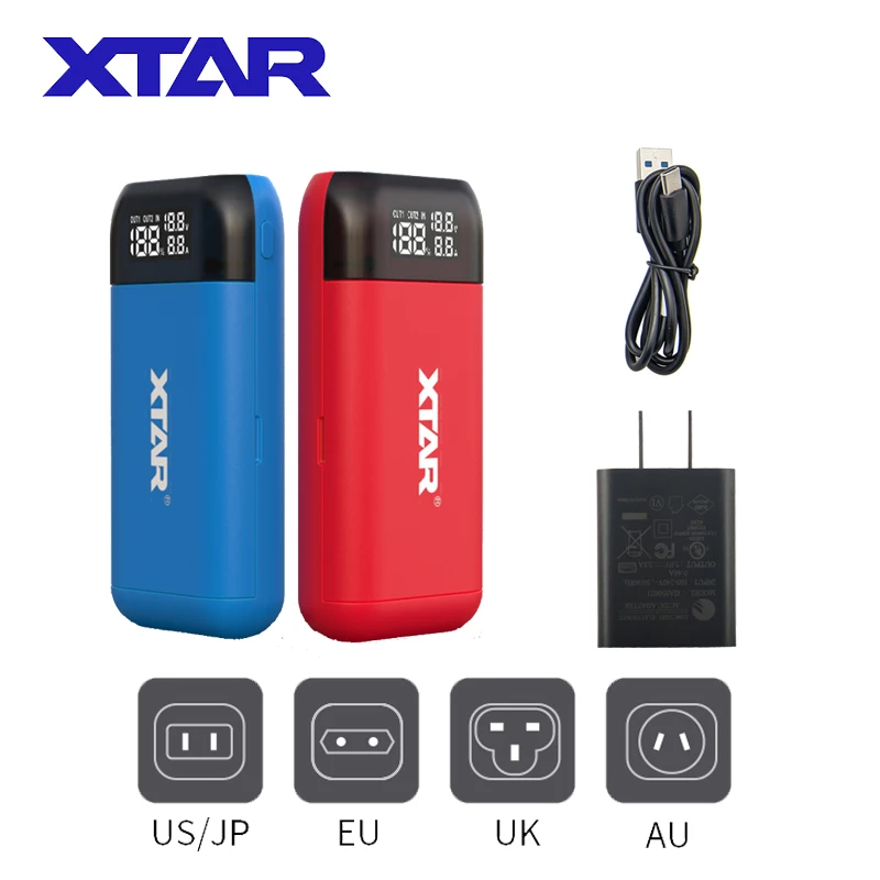 XTAR Battery Charger 18650 Power Bank Fast Charge Type C QC3.0+PD3.0 Quick Charging 18700 20700 21700 PB2S Potable Charger