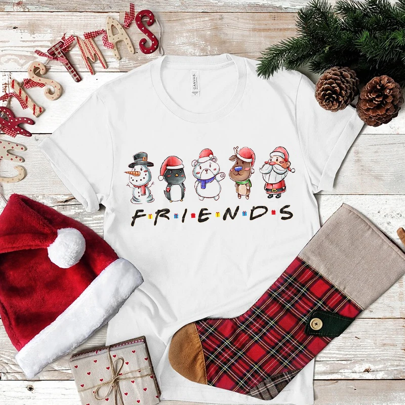 

Friends T Shirt 2025 Merry Christmas T-Shirt Kawaii Santa Claus Unisex Boy Girl Tshirt Short Sleeve Harajuku Tees Hip Top