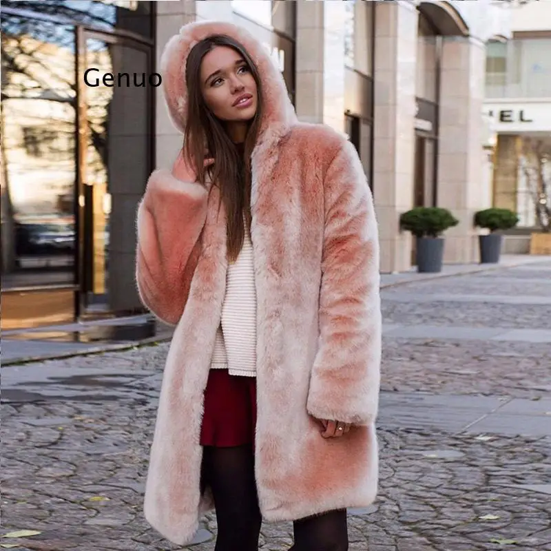 Frauen Mode Winter Flauschigen Mit Kapuze Lange Hülse Jacke Warme Starke Oberbekleidung Mantel Lose Lange Mantel