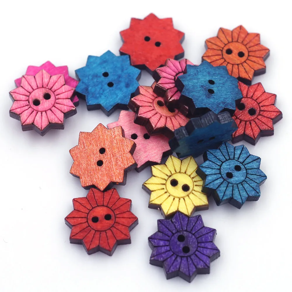 30 Stück gemischte mehrfarbige Holzblumen-Nähknöpfe, 2 Löcher, DIY-Handwerk, Sammelalbum, Kinder, Kinderbekleidung, Geschenkzubehör