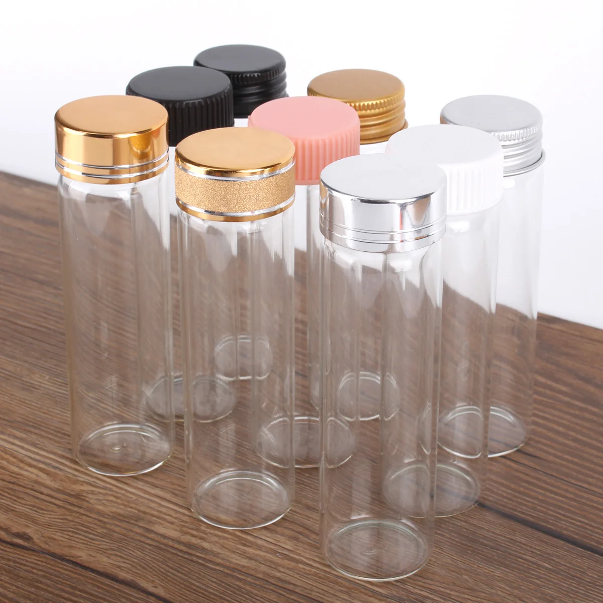 

12pcs 50ml Glass Transparent Bottles with Plastic/Aluminum Lids Empty Spice Jars Vials for Wedding Favors 9 Stytles U-pick