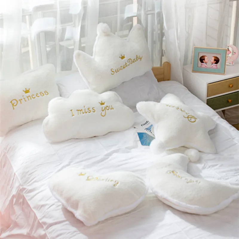 Crown Pillow Star Moon Nap Plush Toy Bed Bolster Stuffed Doll Indoor Decoration Sofa Cushion Ornamentation Baby Toy Cute Gift