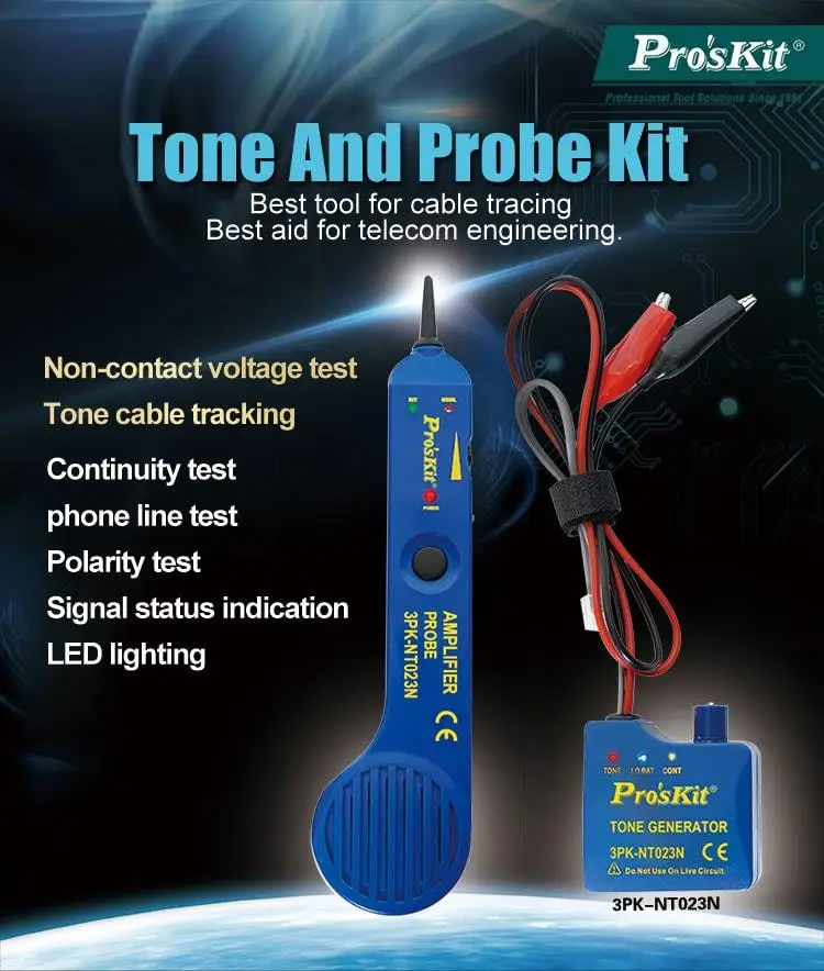 

Pro'sKit 3PK-NT023N Audio Break Tester Tone And Probe Non-Contact Detector Cable Circuit Check Line Machine VoIP Call Finder