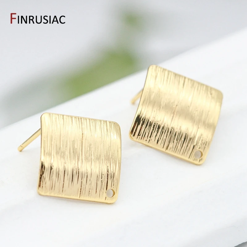 Handmade DIY Post Earring Part Hypoallergenic 925 Silver Needle Korean Style 14K Real Gold Plated Square Earrings Findings