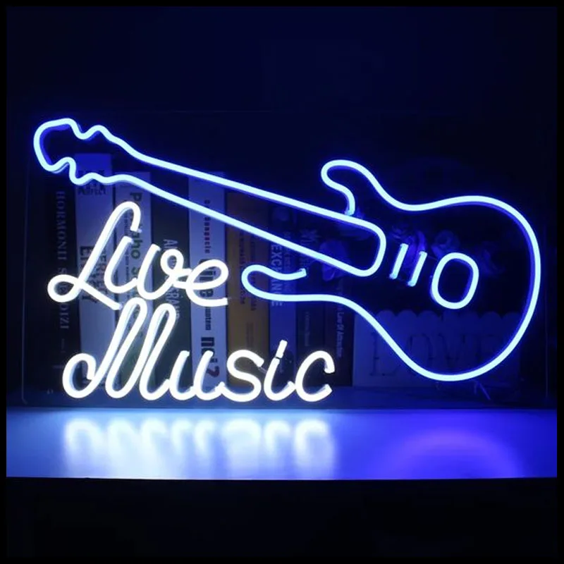 Neon Sign Live Music Guitar Beer Bar Neon Lights Sign Club Art Arcade Sign Studio Provides Light for Indoor Lighting in the room