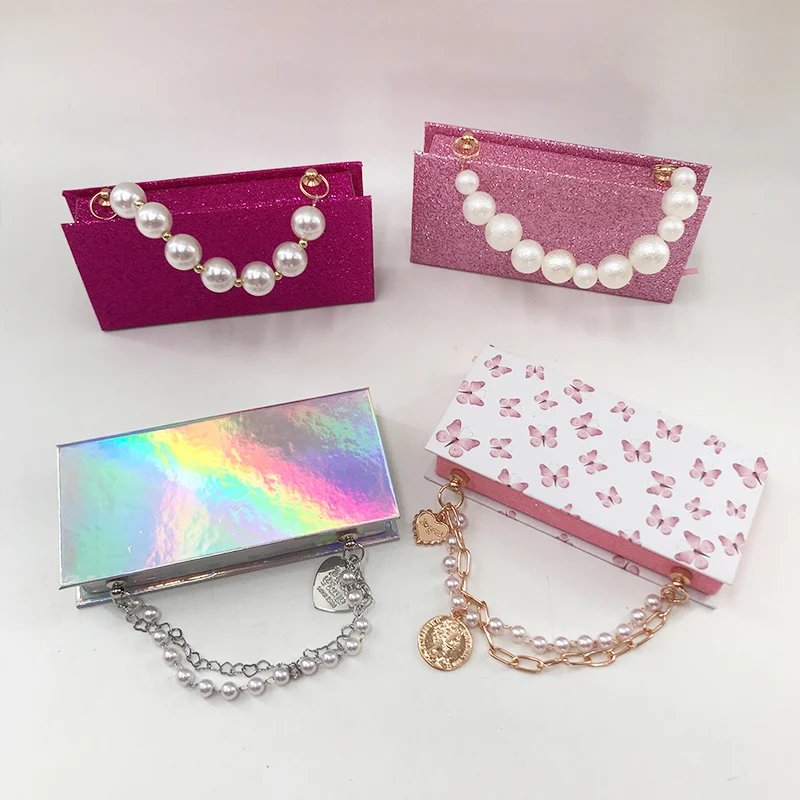 30pcs per lot Lashes Box Chain Eyelashes Packing Pearl Chain Case Pretty Custom logo Eyelashes Case