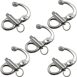 5Pcs 35mm Stainless Steel Mini Fixed Snap Shackle Quick Release Fixed Shackles with Round Ring Marine Boat Rigging Hardware 5pcs