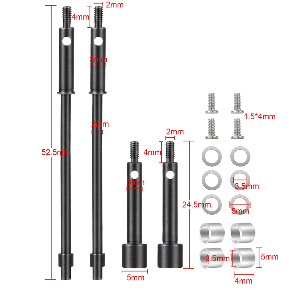 YEAHRUN Front Rear CVD Drive Shaft +4mm Steel Axles Brass Weights Widen Wheel Hub Set for 1/24 Axial SCX24 Upgrade Parts