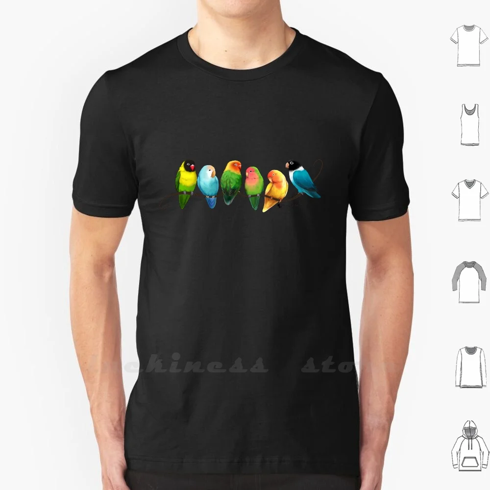 Colorful Lovebirds T Shirt Cotton Men Women Teenage Lovebirds Black Masked Rosy Peach Faced Lutino Blue Parrots Pretty