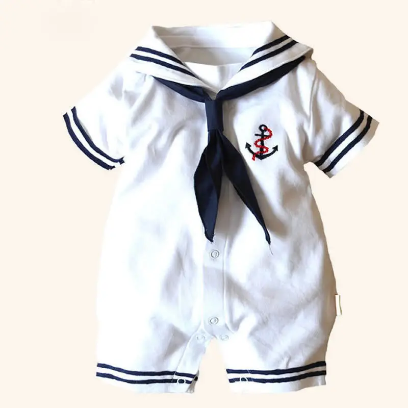 Toddler Baby Boy Clothes Sailor Navy Wind Style Romper Short Sleeve Jumpsuit Costumes Clothes Summer Outfits For 4-18Months