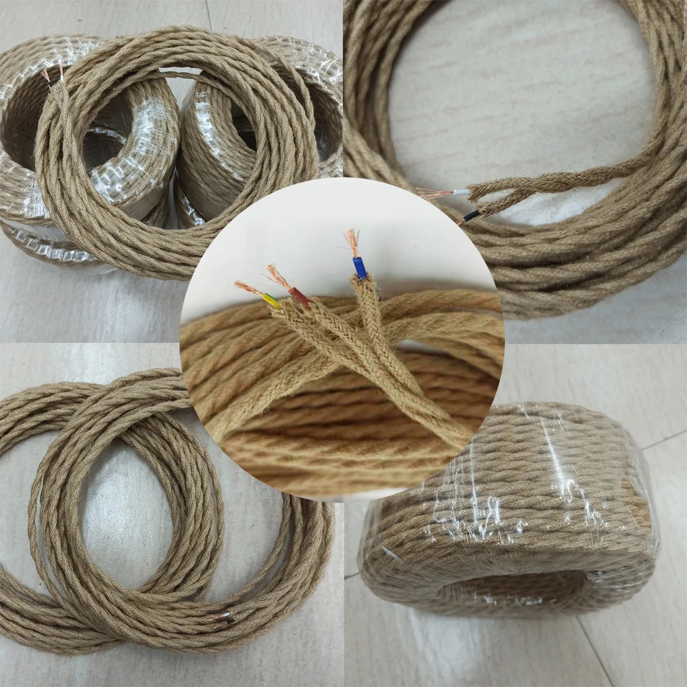 Vintage Hemp Rope Wire Woven Textile Twisted Flexible Cable Braided 2 Core 3 Core Retro Pendant Light Cords Awg