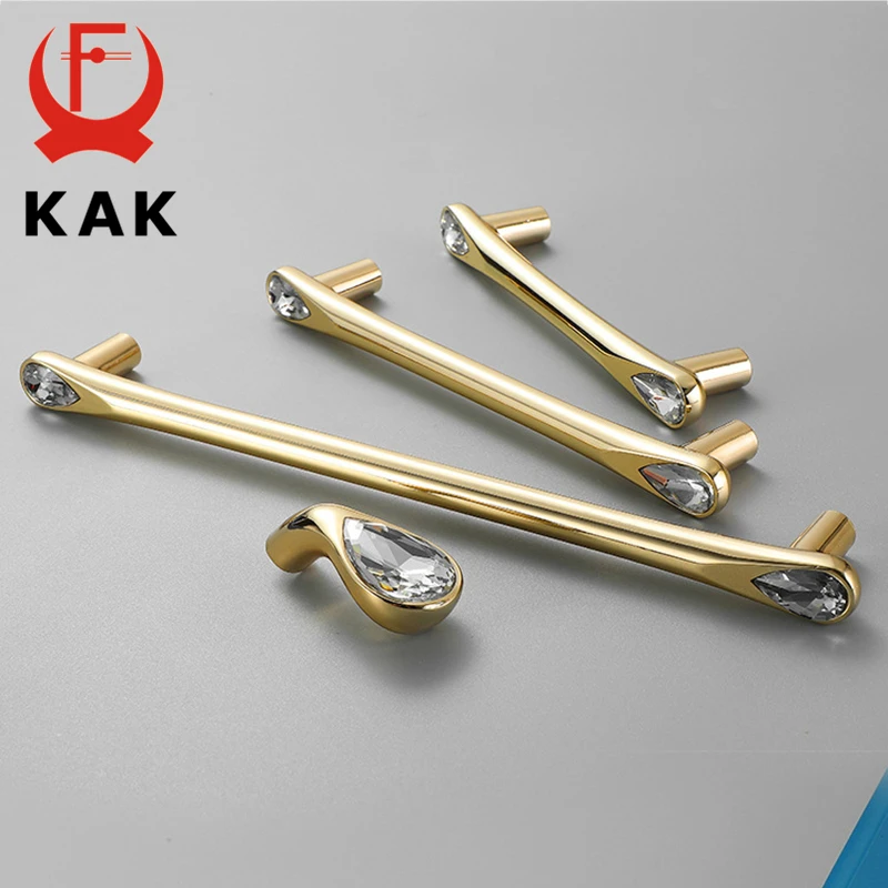 KAK Gold Crystal Knobs Kitchen Cabinet Handles Shoebox Closet Door Pulls Drawer Knobs Wardrobe Pullers with Screws Hardware