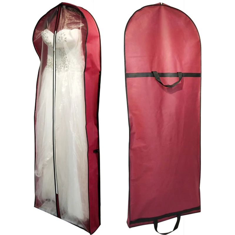 

Large Dustproof For Wedding Dress Dust Cover Wine Red Zipper Storage Bag Foldable Garment Clothes Case Protector Printed Logo