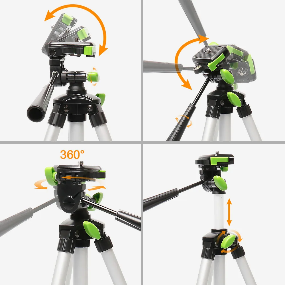 Huepar Aluminum Portable Adjustable Tripod for Laser Level Camera with 3-Way Flexible Pan Head Bubble Level 1/4\