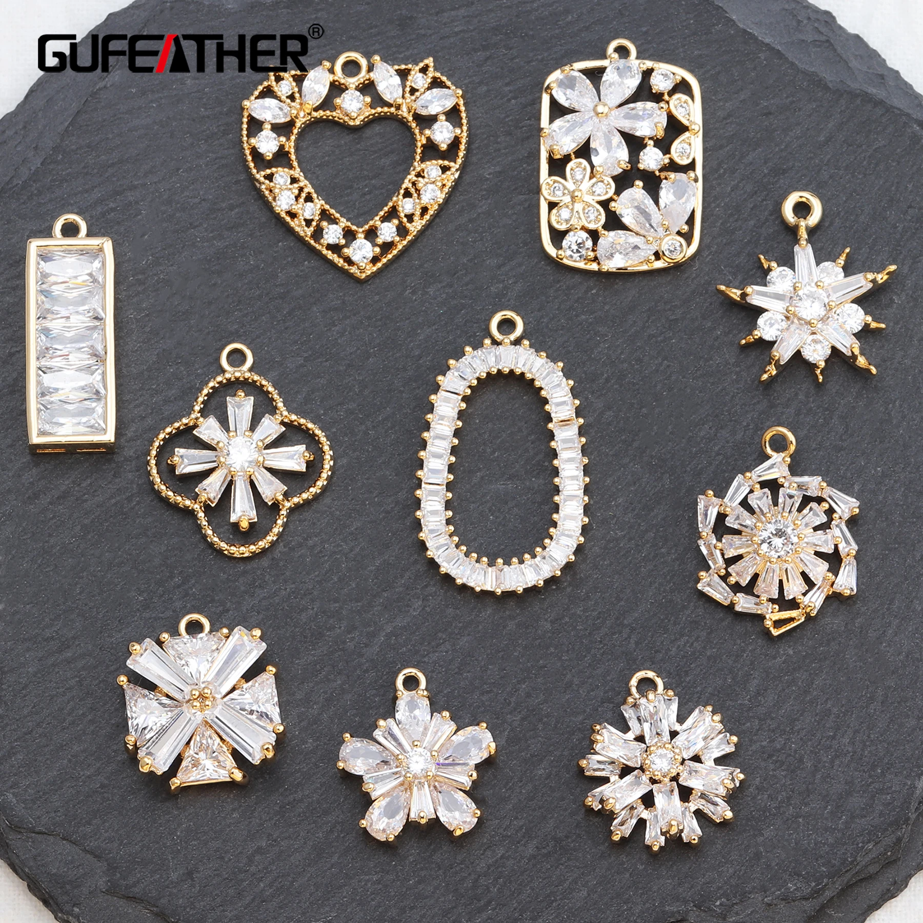 GUFEATHER M538,jewelry accessories,18k gold plated,copper,pass REACH,nickel free,diy zircon pendant,jewelry making,10pcs/lot