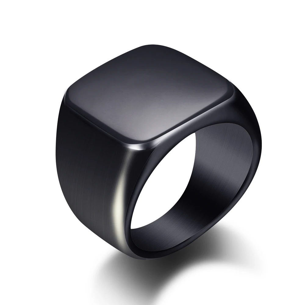 Freie Gravur neue Silber/Gold/Schwarz/Blau Quadrat große Breite Siegelringe maßge schneiderte Mode Finger Männer Ring Titan Stahl Schmuck