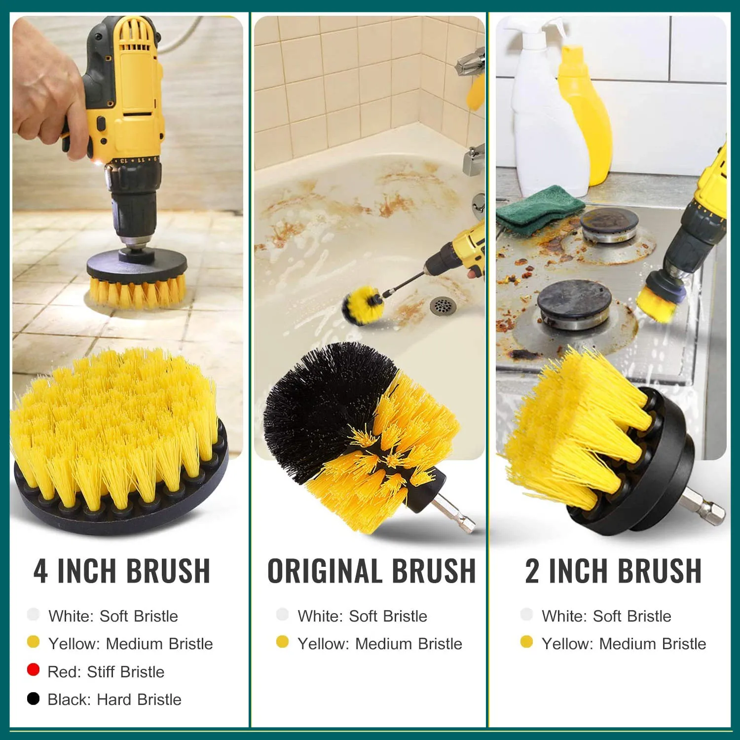 Drill Brush Set for drill Shower Tile and Grout All Purpose Power Scrubber Cleaning Kit Power Scrubber Brush Pad Sponge Kit