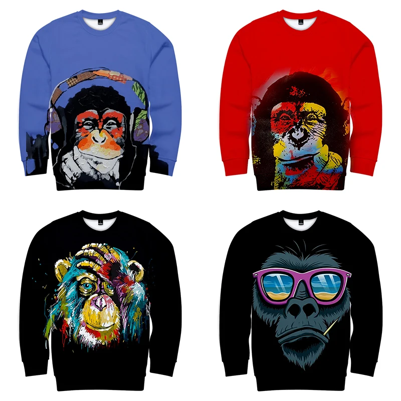 

Orangutan Funny 3d Hoodies Pullover Costume Fashion Cool Hip Hop Men Women Capless Sweatshirts Long Sleeve Homme 3D Hoodie Tops