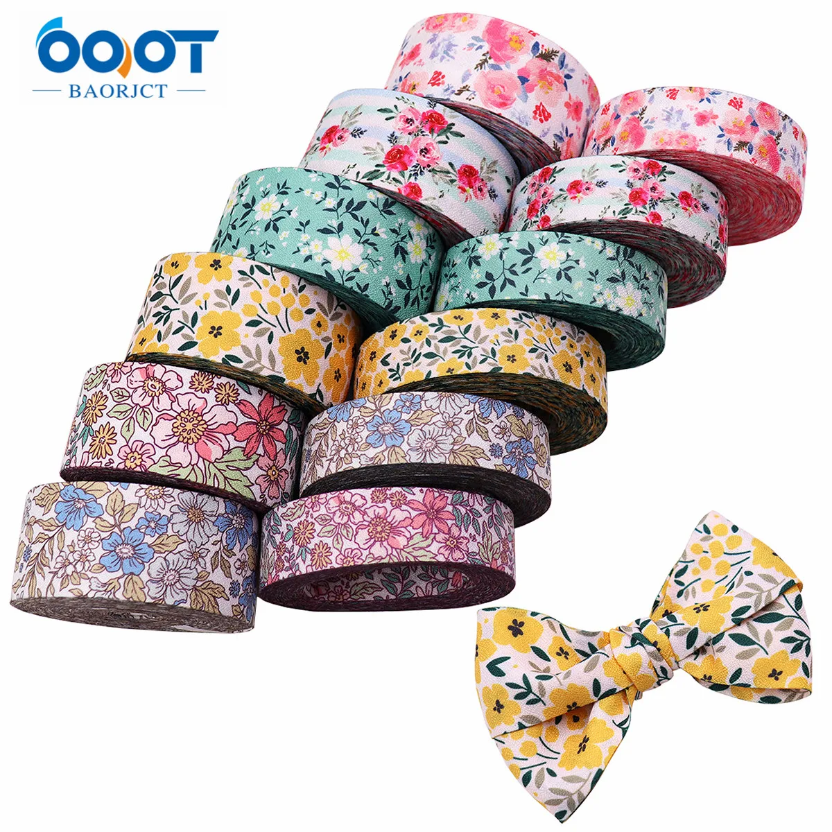 Spring Flowers Double-sided Fabric Ribbons 211130-3 5 Yards for Gifts Wrapping Crafts DIY Handmade Bow Hair Ornament Ribbon