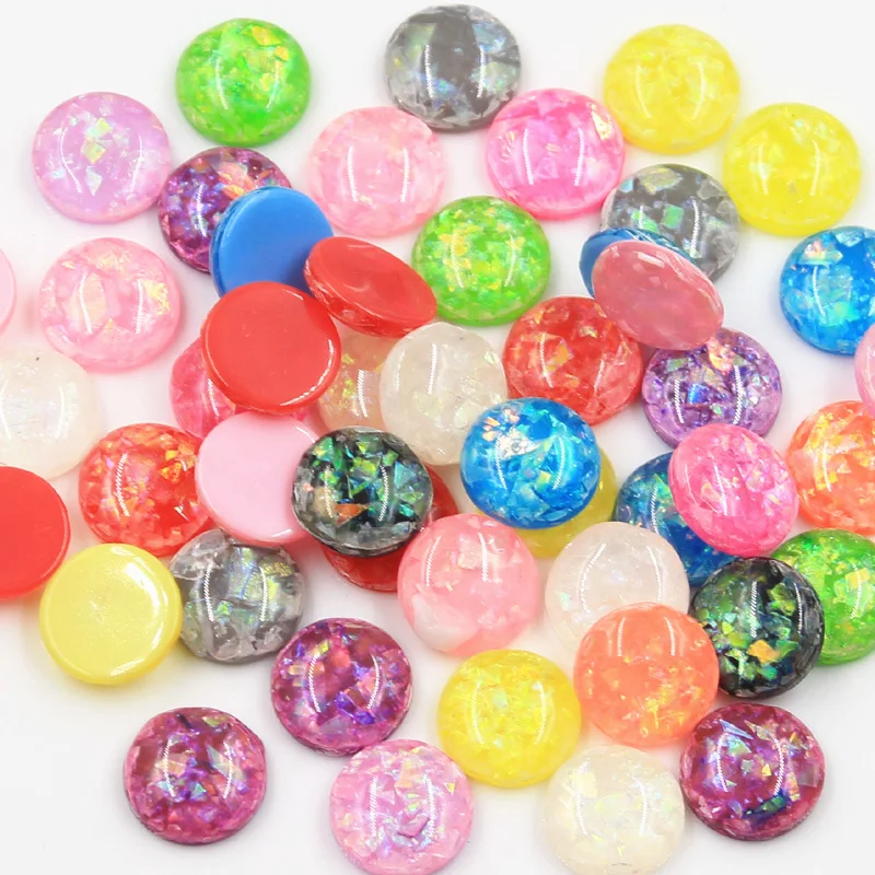 50pcs 12mm Mix Colors Base Button Bright Wafer Flat Back Resin Cabochons Cameo Fit DIY Cabochons Tray Earrings Rings Accessories