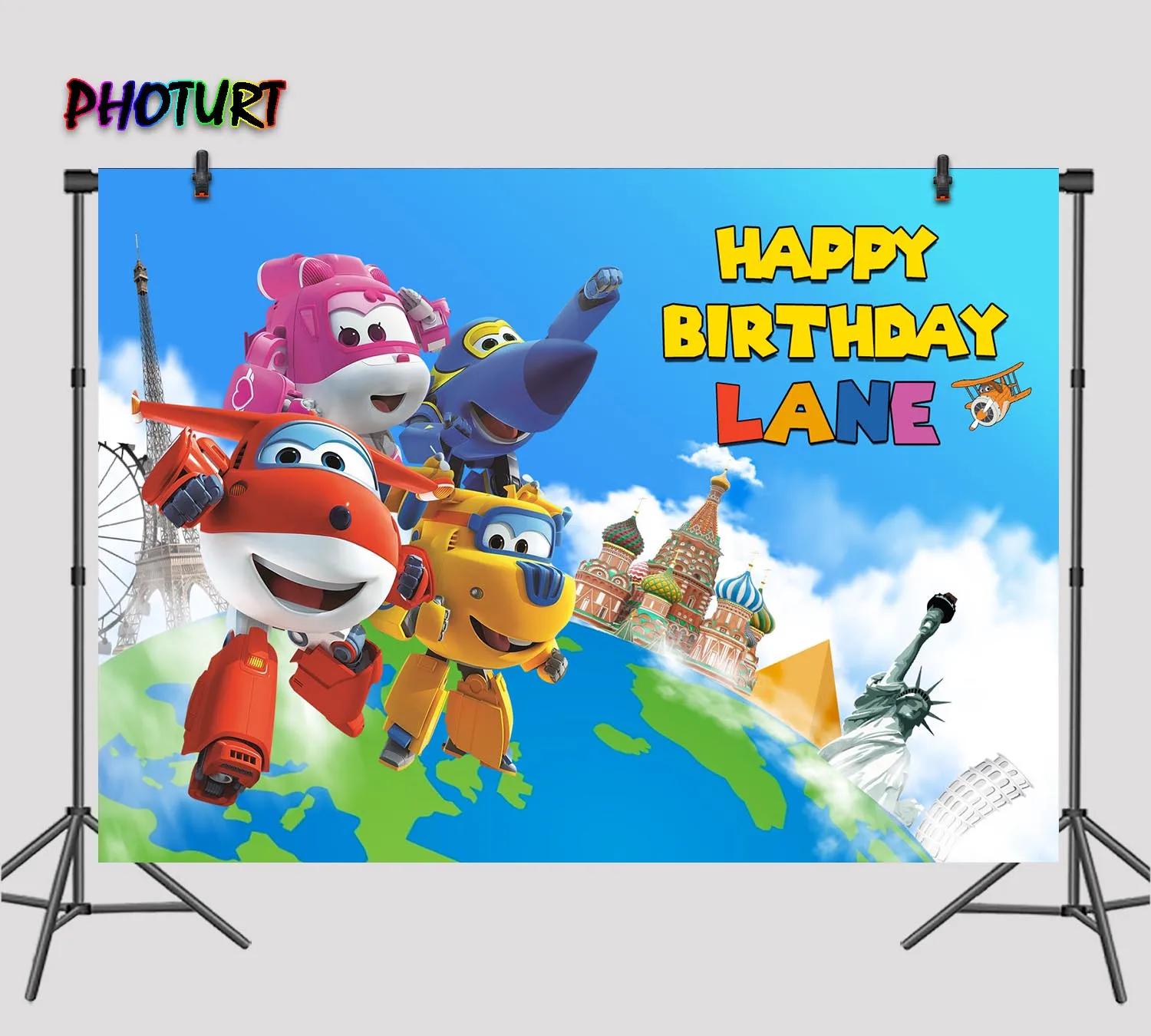 PHOTURT Super Wings Photography Backdrops Girl Boy Birthday Party Bed Room Background Addie Plane Vinyl Photo Studios Props